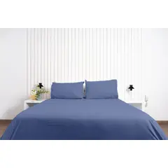 COBITEX HOME - Juego de sábanas Lisas Azul Acero King 100 Algodón