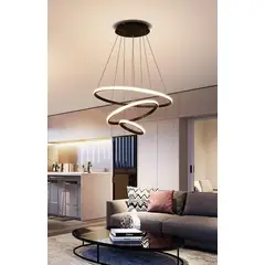 GENERICO - Lampara colgante led de 3 anillos color negro Incluye control remoto