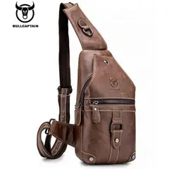 BULLCAPTAIN - Morral crossbody de cuero genuino marrón con botón