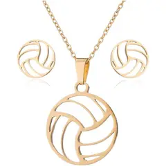 GENERICO - Set collar y aretes pelota voley dorado
