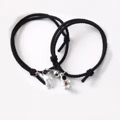 GENERICO - Pulsera doble negra con imán astronautas para mejores amigos o parejas