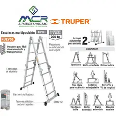 TRUPER - ESCALERA MULTIPOSICION 12 PELDAÑOS 200 KG ALUMINIO