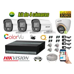 HIKVISION - KIT 4 CAMARAS SEGURIDAD COLORVU 1 CAMARA AUDIO 2MP E-DVR eSSD 300GB