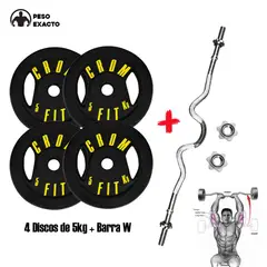 HOLGU - Barra W Cromada Importado + 4 Discos de 5kg Peso Exacto