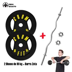 HOLGU - Barra Zeta Importada + 2 Discos de 10kg Peso Exacto
