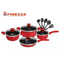 FINEZZA - Juego de Olla Antiaderente 13 Piezas Rojo FZ1658