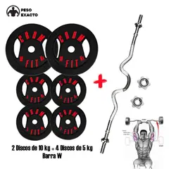 HOLGU - Barra W Importada Cromada + 40 KL-Discos de 10kg y 5kg