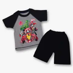 GENERICO - CONJUNTO NIÑO MANGA CORTA MARVEL NEGRO CON PECHO GRIS