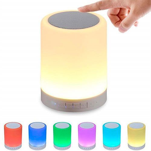 Parlante bluetooth inalámbrico cilindrico táctil con luz multicolor