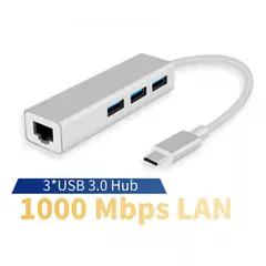 OEM - Hub Adaptador Tipo C a Rj45 Gigabit + 3 puertos USB 3.0 Windows, Mac