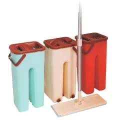 RISUTIMPORT - Trapeador plano y escurridor balde + 2 mopas c