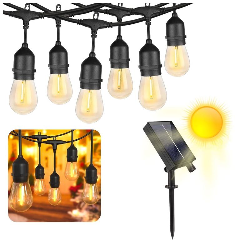Luces Guirnaldas 20 Focos 10 Metros Decoracion Exterior con Panel SOLAR