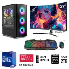 INTEL - Computadora PC GAMER Core I7-10TH Ram 32GB + SSD 2TB + RX 580 8GB + M27"