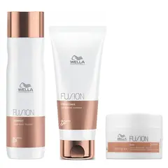 WELLA - Shampoo Reparador 250ml + Acondicionador + Mascarilla Fusion