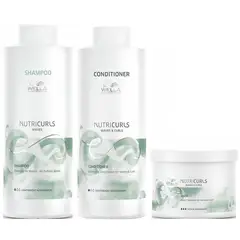 WELLA - Shampoo para Ondas 1000ml +Acondicionador +Mascarilla Nutricurls