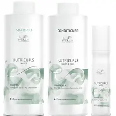 WELLA - Shampoo para Ondas 1000ml + Acondicionador + Spray Nutricurls