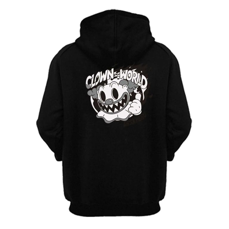 Polera con capucha negra clown word