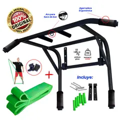 HOLGU - Barra Multifuncional 2 en 1 + banda croosfit verde + guante