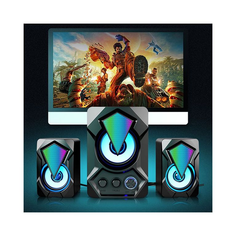Parlantes Gamer con Luces RGB con Subwoofer para PC Laptop y Teléfonos