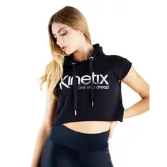 KINETIX - Polera Crop Boxeadora Hoodie Negro Algodón Mujer