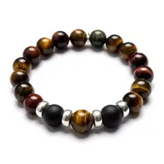 SANTORAL - Pulsera Santiago para Hombre - Ojo de Tigre 10mm y Plata
