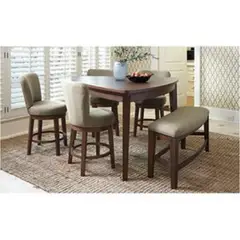 DMUEBLES - Juego De Comedor 4 Sillas + Banqueta Leith Gris.