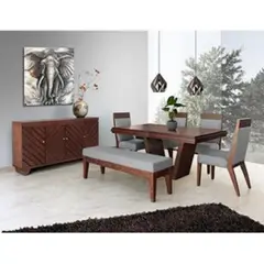 MOBILIARI - Juego De Comedor 4 Sillas + Banqueta + Aparador America Nogal