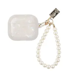 GENERICO - Funda de silicona suave para AirPod pro modelo blanco con cadena de perlas