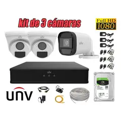 UNIVIEW - CÁMARAS SEGURIDAD KIT 3 FULL HD 2MP + DISCO 1TB COMPLETO