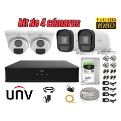 UNIVIEW - CÁMARAS SEGURIDAD KIT 4 FULL HD 2MP + DISCO 1TB COMPLETO
