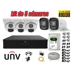 UNIVIEW - CÁMARAS SEGURIDAD KIT 5 FULL HD 2MP + DISCO 1TB COMPLETO