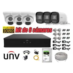 UNIVIEW - CÁMARAS SEGURIDAD KIT 6 FULL HD 2MP + DISCO 1TB COMPLETO