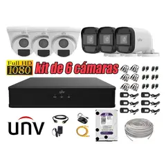 UNIVIEW - CÁMARAS SEGURIDAD KIT 6 FULL HD 2MP + DISCO 4TB COMPLETO