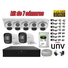 UNIVIEW - CÁMARAS SEGURIDAD KIT 7 FULL HD 2MP + DISCO 1TB COMPLETO