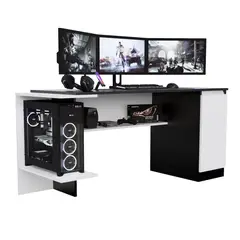 MOVENDA - Escritorio Gamer NR 02 140cm 1 Puerta Negro/ Blanco