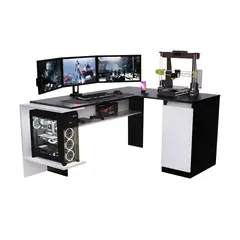 MOVENDA - Escritorio Gamer Nr 03 En L Negro/Blanco 1 Puerta
