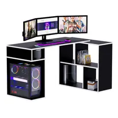MOVENDA - Escritorio Gamer en L 133x80cm NR 11 Negro/Blanco