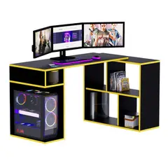 MOVENDA - Escritorio Gamer en L 133x80cm NR 11 Negro/Amarillo