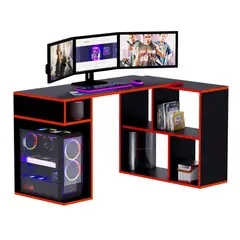 MOVENDA - Escritorio Gamer en L 133x80cm NR 11 Negro/Rojo