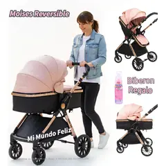 BABY HAPPY - Coche para Bebe Mango Graduable Amplio Palo Rosa 2025
