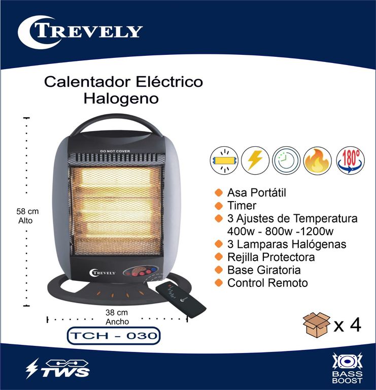 Calefactor Halógeno TCH-030 - Gris - Control remoto -1200W