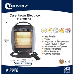 TREVELY - Calefactor Halógeno TCH-030 - Gris - Control remoto -1200W