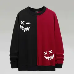 YANSUS - Polera Hombre Bicolor Burdeo Negro con Estampado