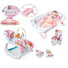 IDEAL - Mecedora 2 en1 + tina pegable con cojin rosa