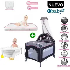 EBABY - Cuna Corral Mecedora Sally + Colchon + Tina con Cojin