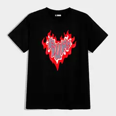 YANSUS - Polo Negro Hombre Camiseta Estampado Corazon