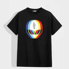 YANSUS - Polo Hombre Negro Estampado Alien