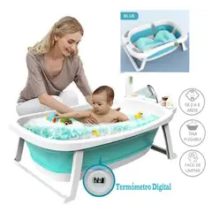 GENERICO - Bañera para Bebé Portátil Con Termometro Azul