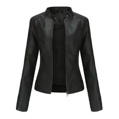 BLWOENS - Chaqueta De Cuero Negra - Cuello Alto Y Bolsillos