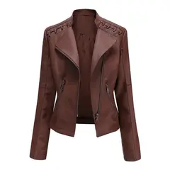 GENERICO - Chaqueta de cuero mujer pu saco chaquetas para mujer-marrón